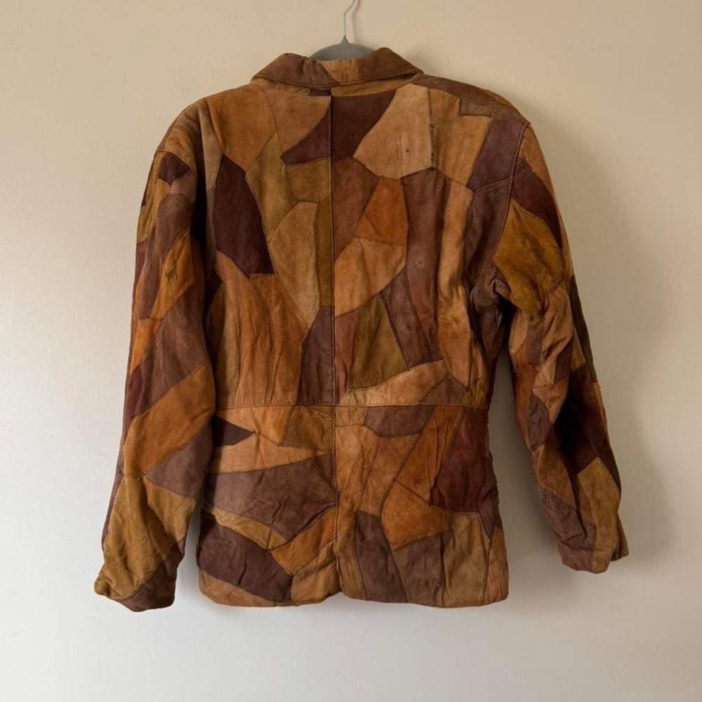 Distressed Patchwork Fitted Suede Jacket Small - image 2
